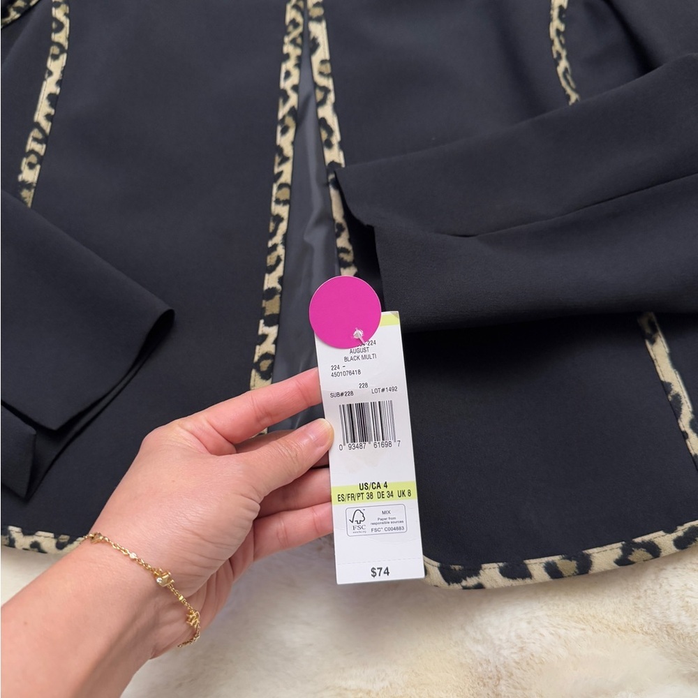 Black Leopard Trim Women's Jacket - Picture 4 of 11